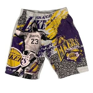 Lebron‎ James Shorts Los Angeles Lakers Men's Medium Gray #23 Full Print Graphic